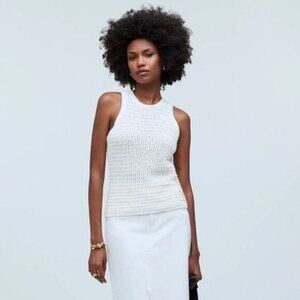 Madewell Crochet Knit Crewneck Sweater Tank‎ Top Bright Ivory NWT XS Preppy